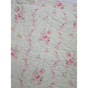 1 Simply Shabby Chic Lady Rose Green Quilted Pillowcase Ruffle Cotton Cottage